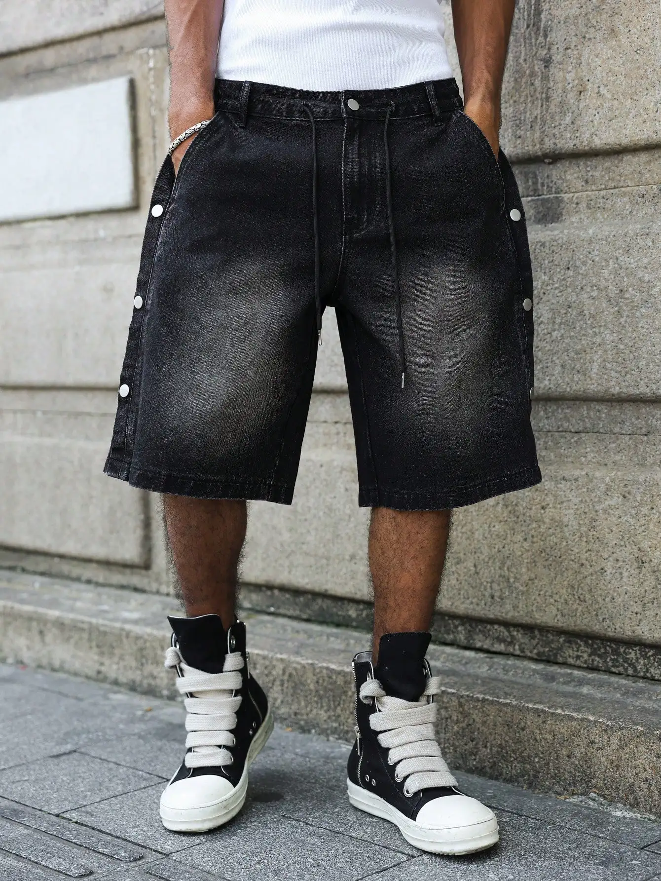 

Мужские летние повседневные джинсовые шорты — черно-серые градиентные шорты с эффектом белого цвета, шорты длиной до колена для улицы и повседневного использования