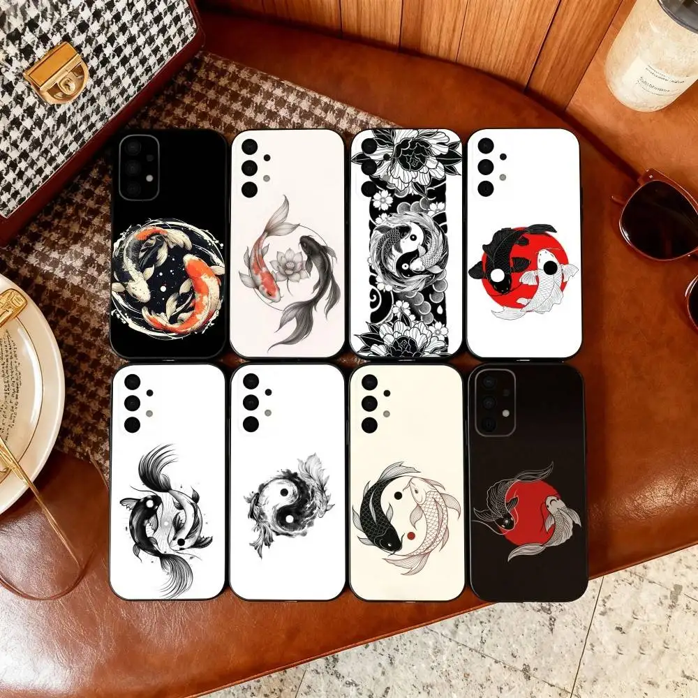 

Koi Carp Fish Y-Yin Y-Yang Art Phone Case For Samsung Galaxy A73,A72,A71,A70,A53,A52,A51,Soft Silicone Black Cover