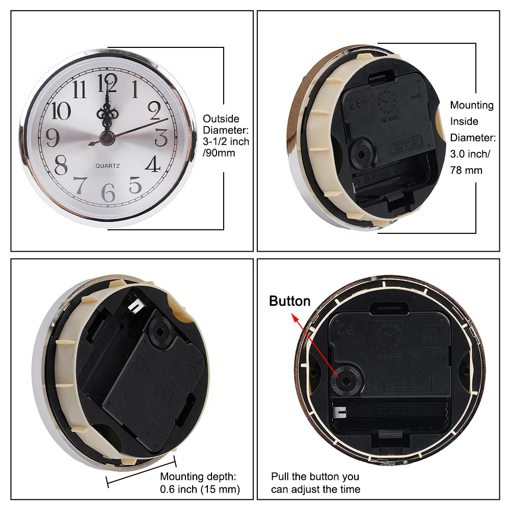 1pcs 90mm Movement Quartz Clock Insert Tool Repairing Arabic Numbers Colored Trim DIY Gold/silver Plastic+metal