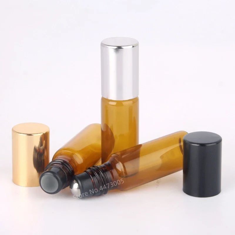 5ml Amber Roller Ball Essential Glass Oil Bottle Empty Perfume Roller Ball Refillable Liquid Container 1/2/3/5/10ML Makeup Tools