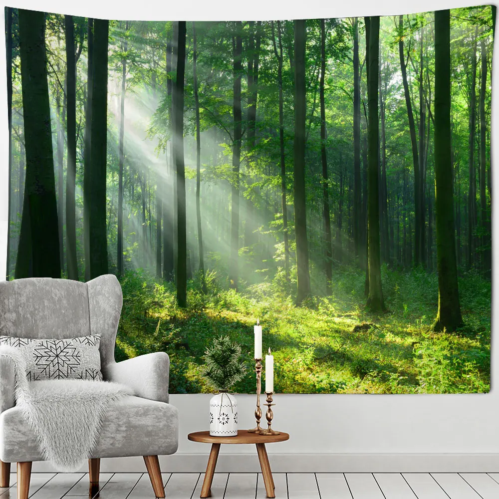 

Beautiful natural forest printed tapestry, hippie, Bohemian wall hanging, landscape wall art decoration, living room, bedroom