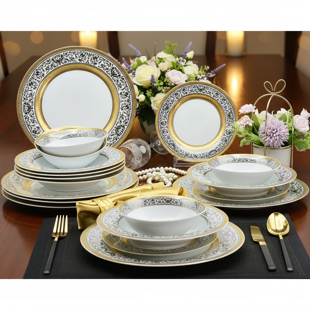 24-piece set of German Phnom Penh tableware set, custom ceramic bone china plate bowl set for 6 people