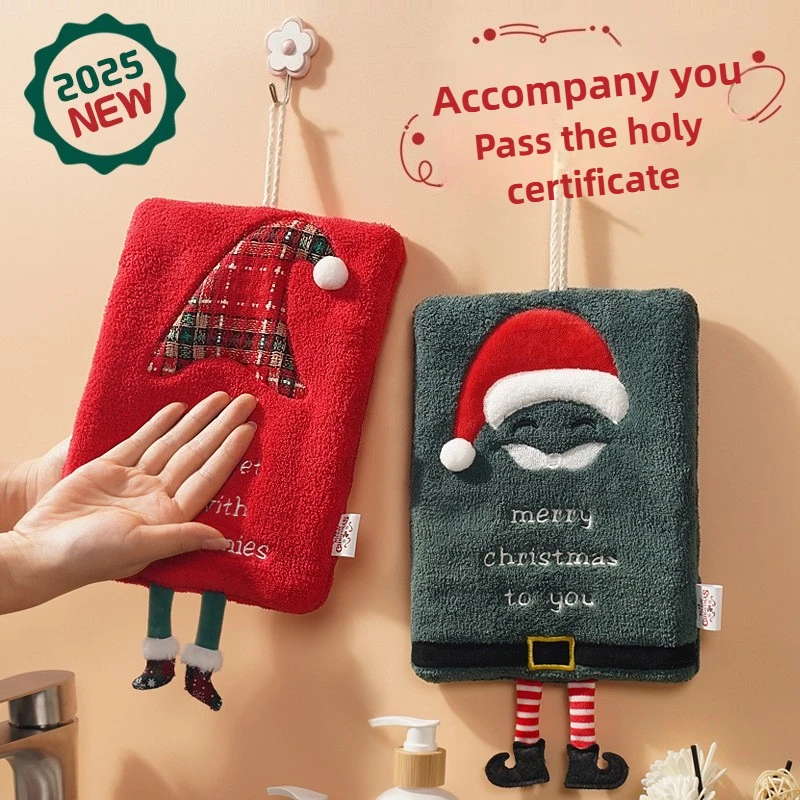 

Новое рождественское полотенце для рук можно повесить с толстым полотенцем из кораллового флиса, кухонное впитывающее быстросохнущее полотенце, мультяшное полотенце для рук