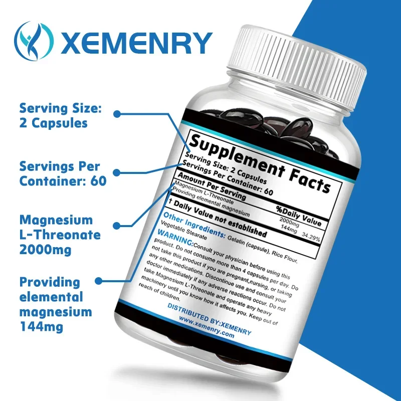 كبسولات المغنيسيوم L-Threonate - شكل متوفر حيويًا لدعم الوظائف المعرفية أثناء النوم