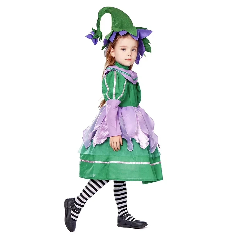 

AA wat Фиолетовый Зеленый Сад Эльф Принцесса Фея Манчкин Костюм с цветочным узором для девочек Детский Пурим Хэллоуин Необычные платья Flowe2025 Новый