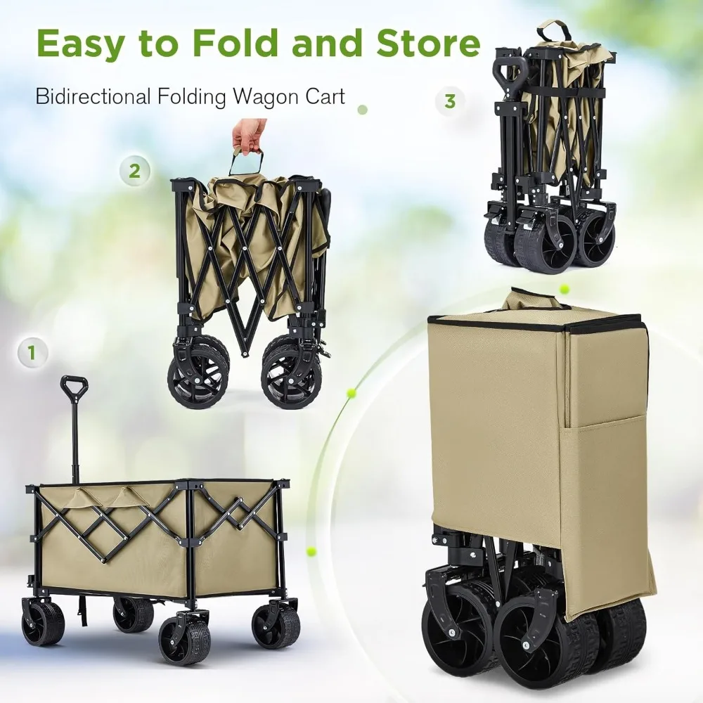 รถเข็นชายหาดพับได้แบบหนัก รับน้ำหนักได้ 400 ปอนด์ ล้อใหญ่สำหรับทราย รถเข็นพับได้สำหรับการผจญภัยกลางแจ้ง