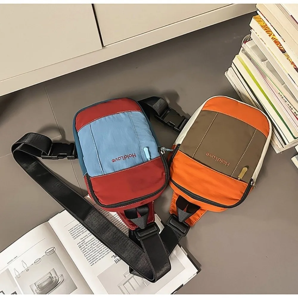 Fashion Square Men Chest Bag Zipper Korean Style Sports Shoulder Bag Splicing Color Multifunctional Nylon Crossbody Bag Running