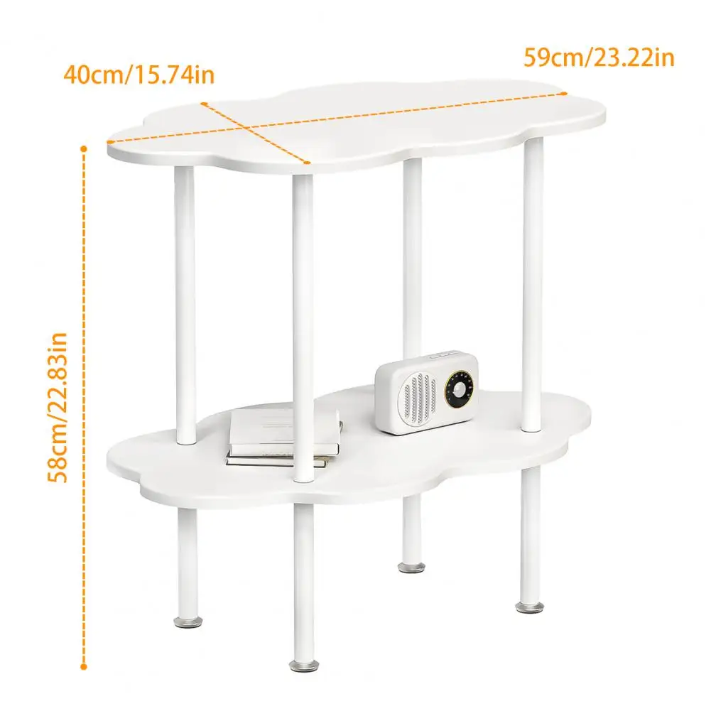 2-Tier White Display Table Round Coffee Table Nightstand Sofa Side Flower Shaped Tea Table Modern Style End Table For Home Decor