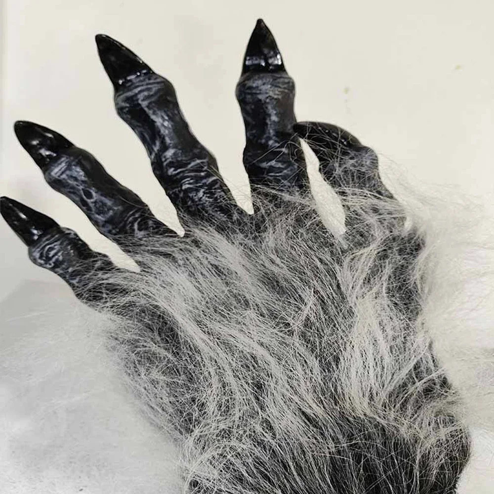 Guantes de lobo para fiesta de Halloween, disfraz de hombre lobo de látex de felpa, uñas, manos para adultos, patas, garra para accesorios, guantes de Pascua para fiesta de Cosplay