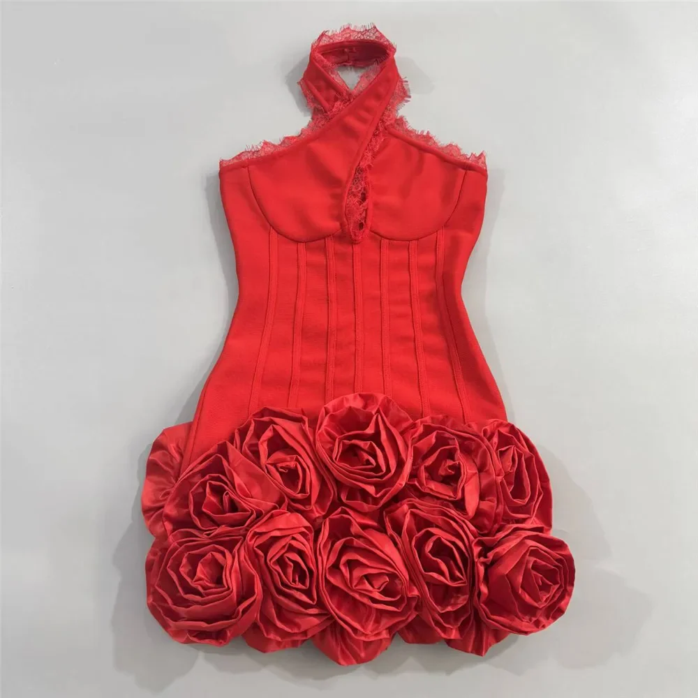 المرأة مثير فستان من الدانتيل المرقعة ضمادة فستان موضة الزهور نادي فساتين الحفلات البسيطة