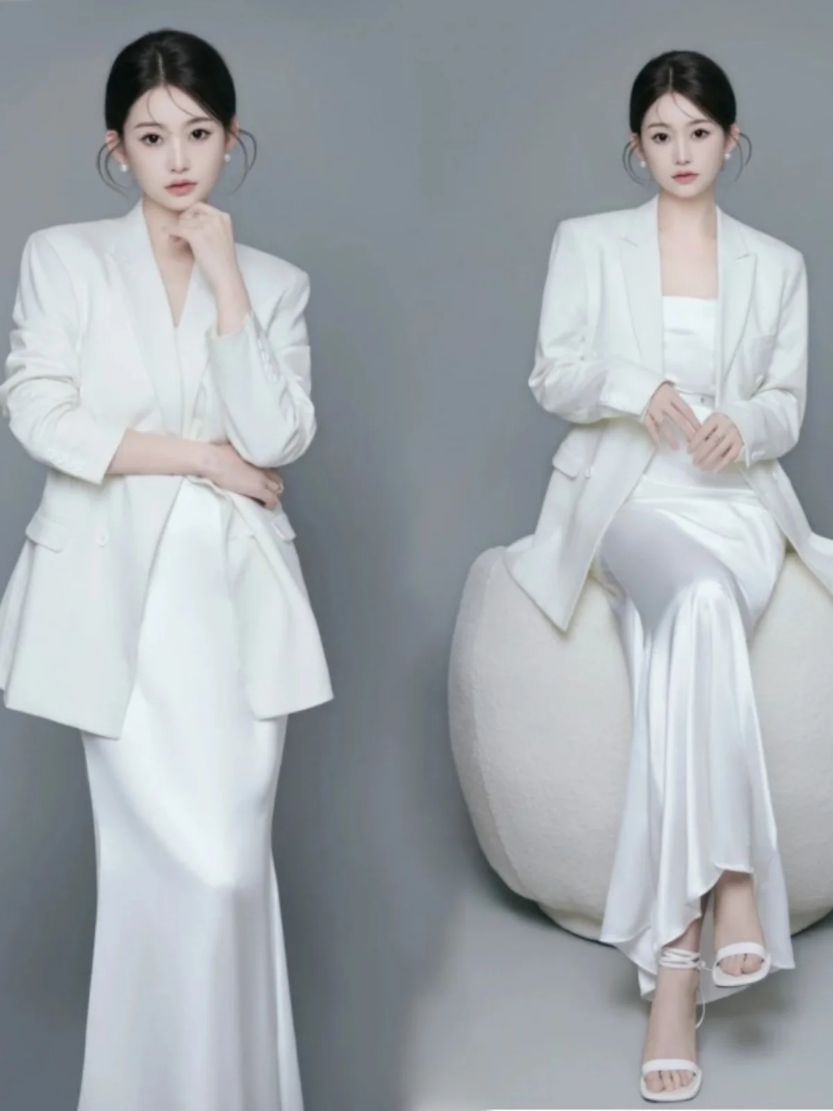 

Белый костюм для портретной фотосъемки: элегантная одежда для создания индивидуального образа в студии, новинка, модный художественный стиль для фотосессий