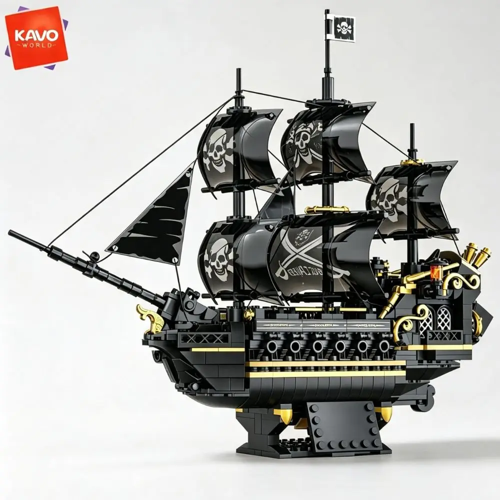 KAVOWORLD 801pcs 1799 Classic Black Sail Pirate Ship Toys Building Blocks Model with Display Stand Large Buccaneer Vessel Boat Brick Kit Corsair Boat Construction Toy Set Collectible DIY Assembly Toy for Desk Decor Christmas Halloween Gift for Adults Teen view 4