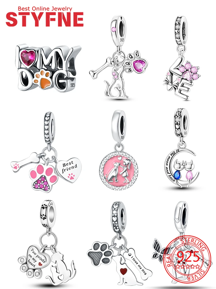 

charms silver 925 Love Cats dogs pet Beads pendant Fit Bracelet Necklace Accessories Bead Jewelry Making Fine Jewelry Gift