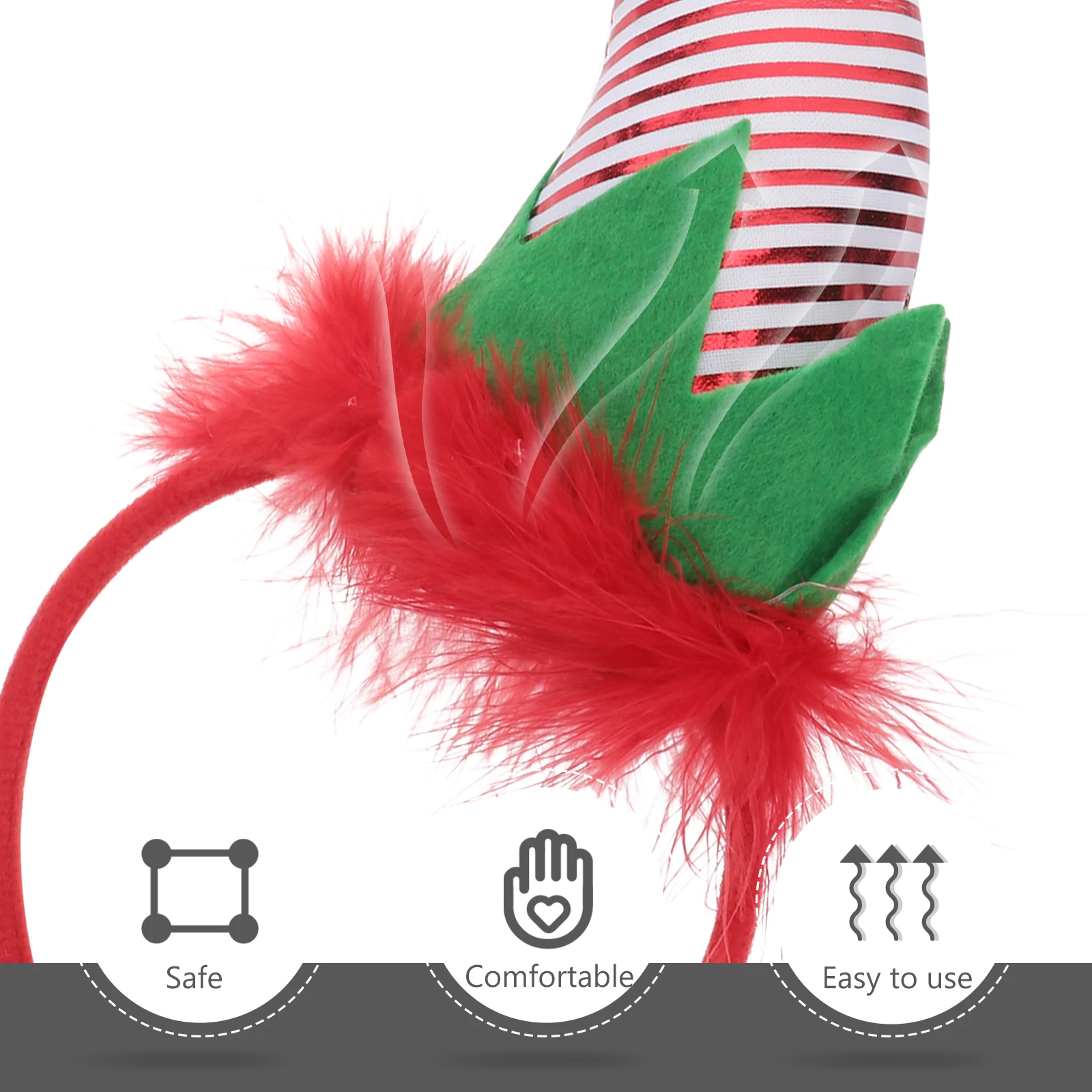 

3pcs Elf Hat Headband Girl Christmas Xmas Stripe Cloth Party Accessories Costume Cosplay Adjustable Comfortable