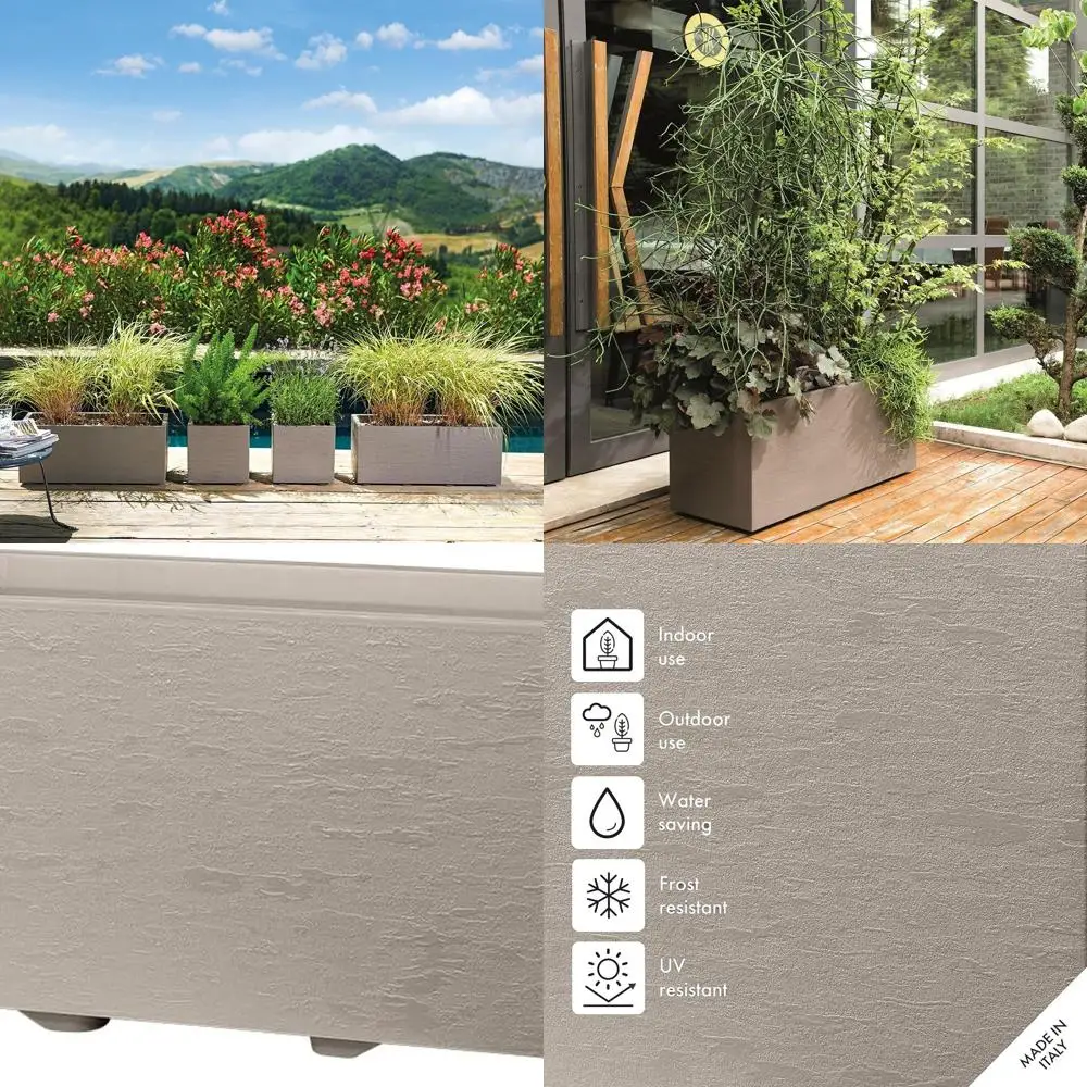 

Rectangle Plastic Planter with Water Reserve and Drainage Plug for Garden Plants and Flowers, Sand-Resistant, Light and Durable