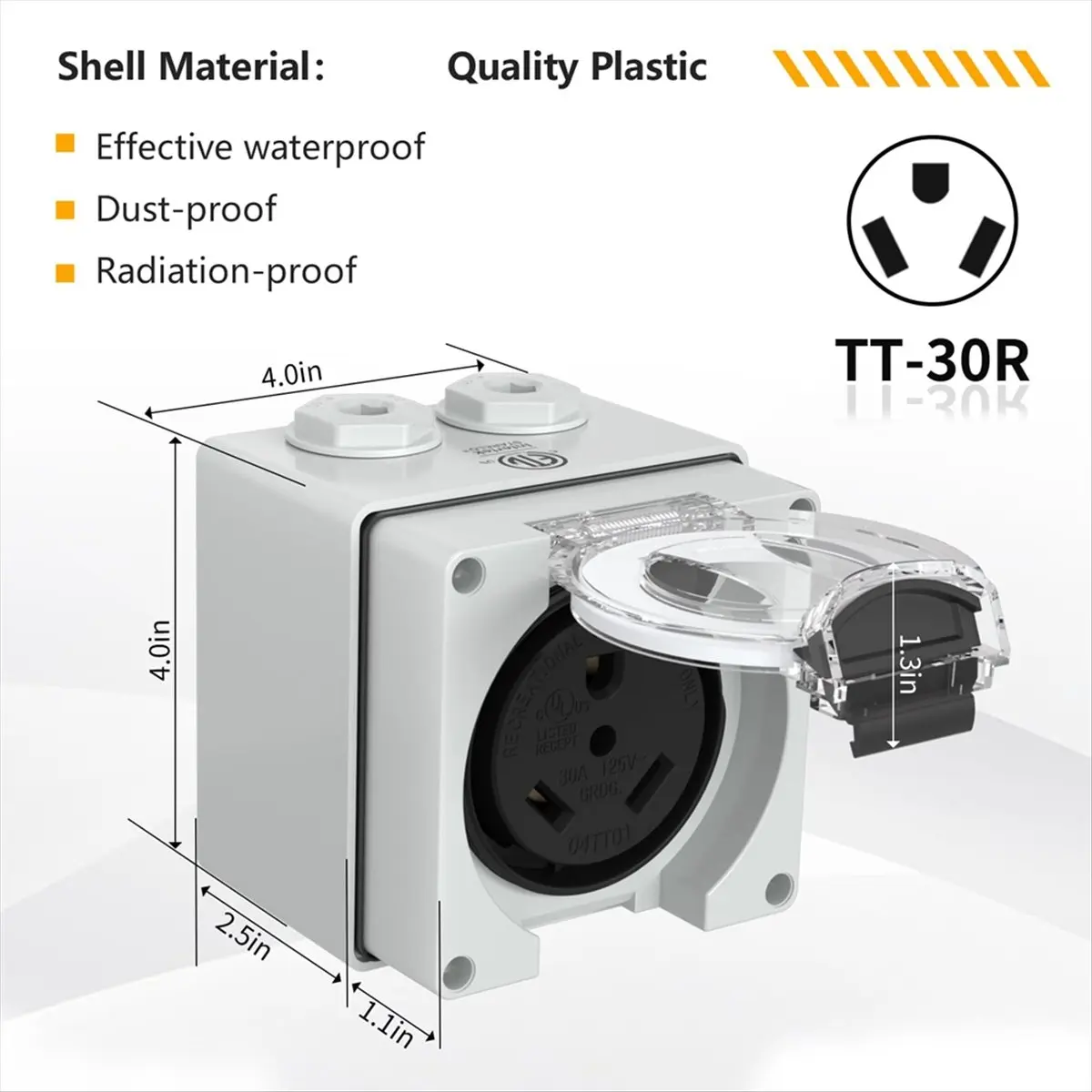 

Розетка HHTL 30А, 125В, NEMA TT-30R, уличная, пыле- и влагозащищенная, для электромобилей