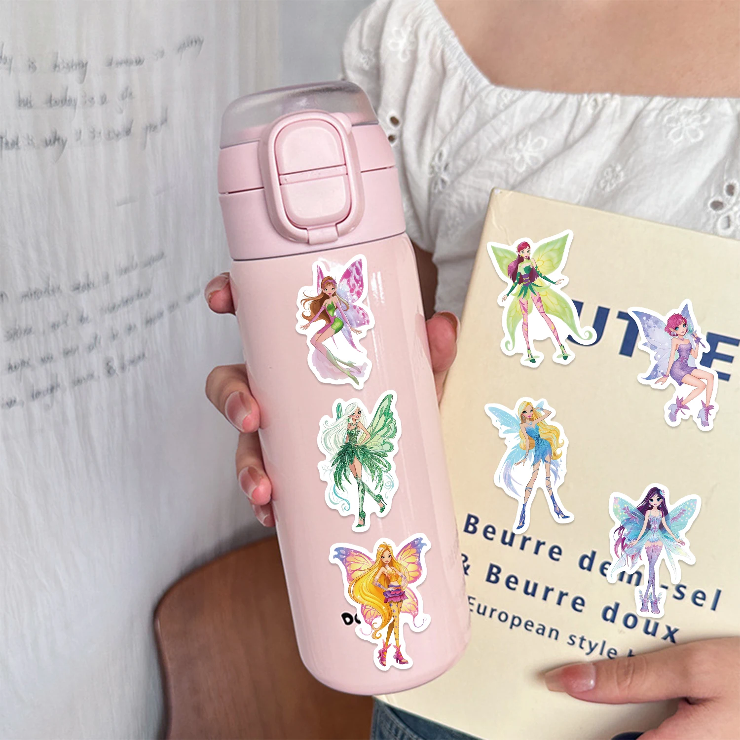 52pcs Butterfly Fairy Series Graffiti Stickers Suitable for Helmet Desktop Wall Decoration DIY Sticker Pack with Storage Box