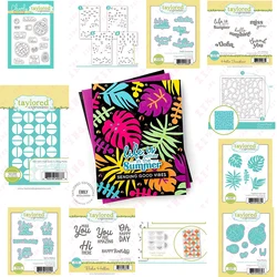 Mini Slim Half Dots Pool Party Tropical Leaves Boho Hello Sunshine Metal Cutting Dies Silicone Stamps Cool Pool Rotating Stencil
