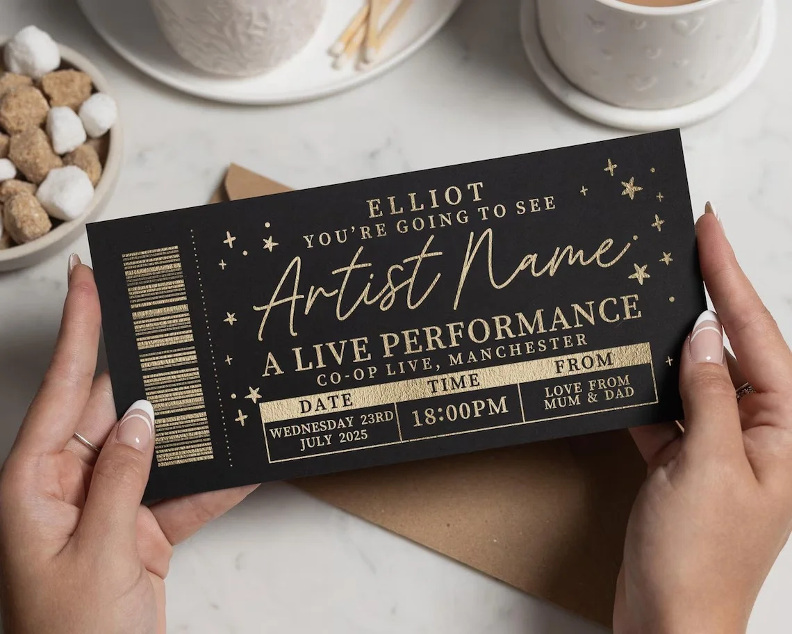 Custom Golden Concert Gift Ticket and Scratch Card Black Card Scratch To Reveal Ticket Foil Ticket Scratch Off Card Voucher