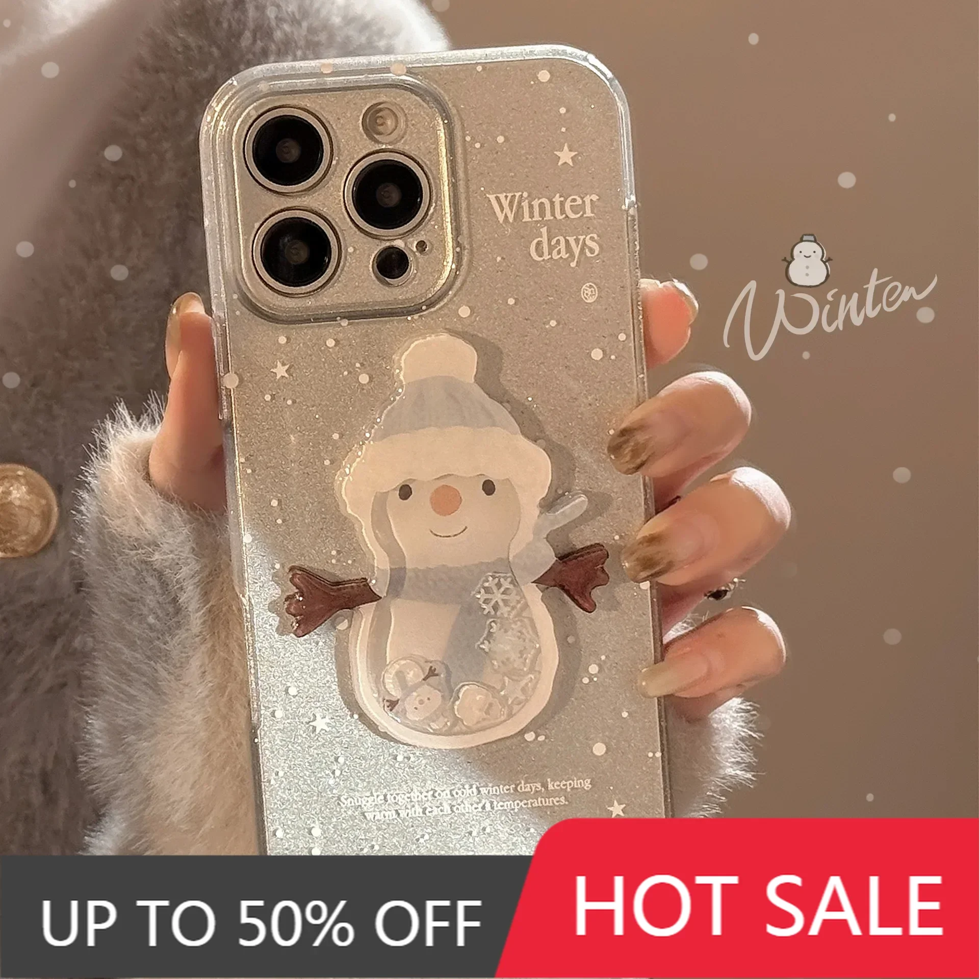 Winter Limited: Snowflake Snowman Phone Case, iPhone Heart Warming Significant other Shake, Glitter for iPhone 16 case 15 14 13