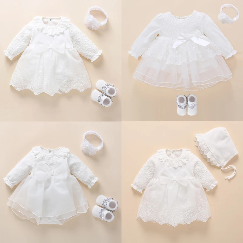 Vestido y ropa para niña recién nacida, Vestido de bautizo blanco, Vestido de encaje para bebé, bata para bebé, 3, 6, 9 meses