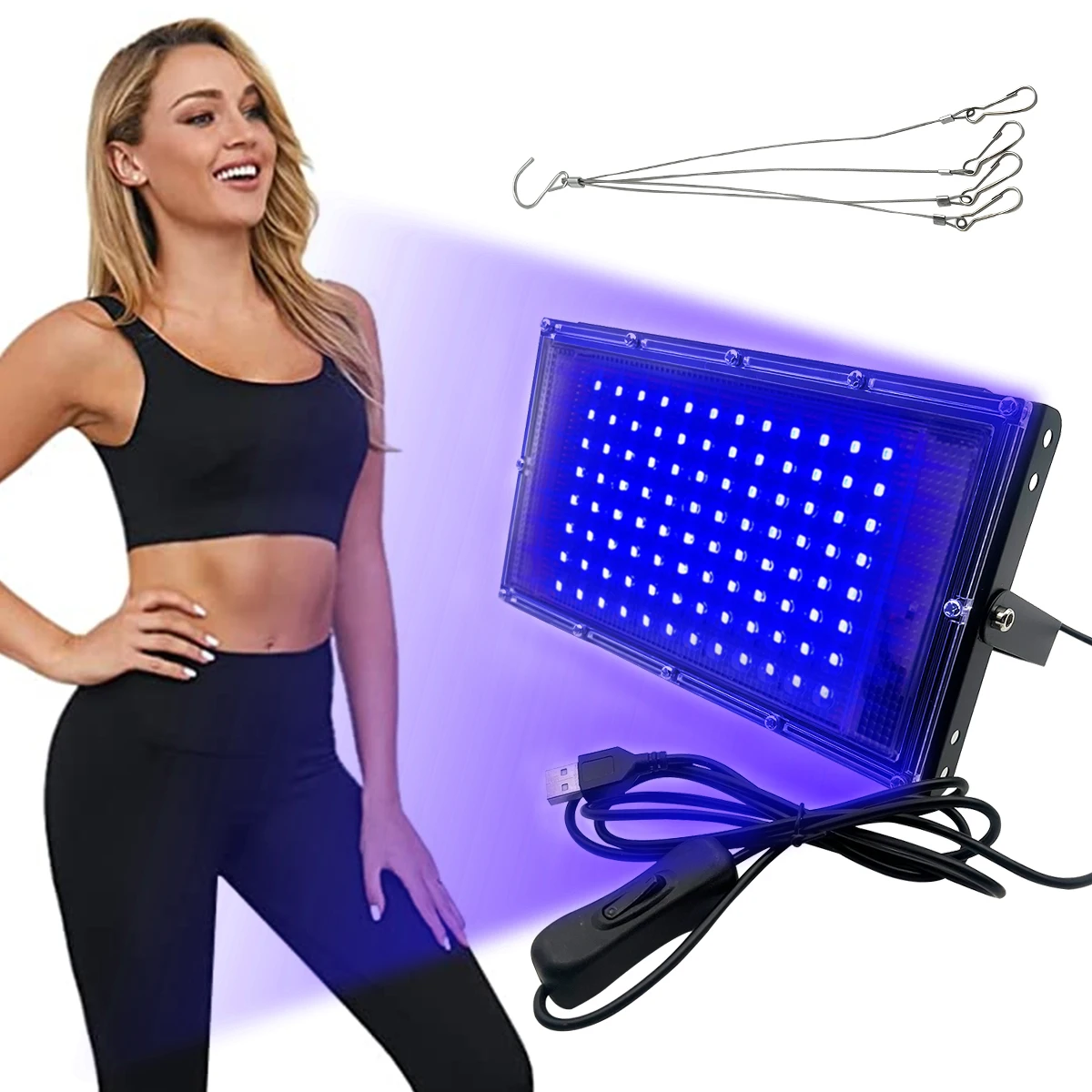 Lâmpada de bronzeamento ultravioleta, lâmpada de espreguiçadeira USB, usada para bronzear o corpo, 96 lâmpadas, 460 comprimento de onda, produto para cuidados com a pele