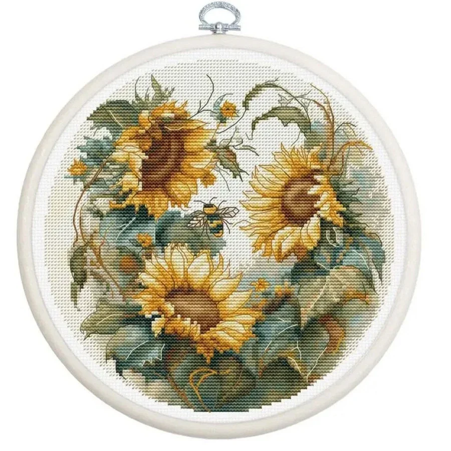 Amishop Counted Canvas Cross Stitch Kits, Sunflower, Hydrangea, Dandelion, Flowers, Embroidery, Needlework, Luca-S BC202, BC225