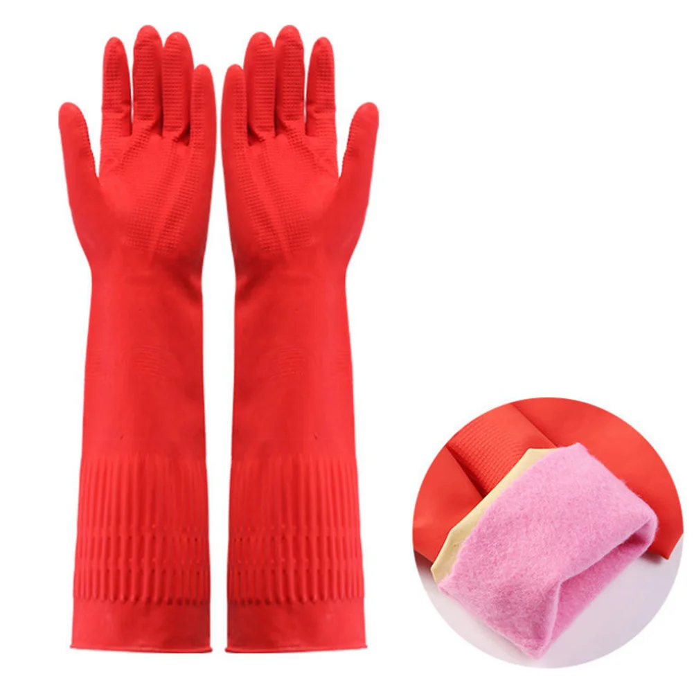 

1Pair Latex Dishwashing Gloves Inner Comfortable Wear Household Cleaning Gardening Car Wash Red Latex Dishwashing Gloves