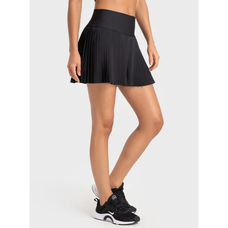 Spring Summer New Fake Two-Piece Pleated Yoga Shorts Women's Badminton Tennis Skirt Quick-Drying Sports Skirt With Lining