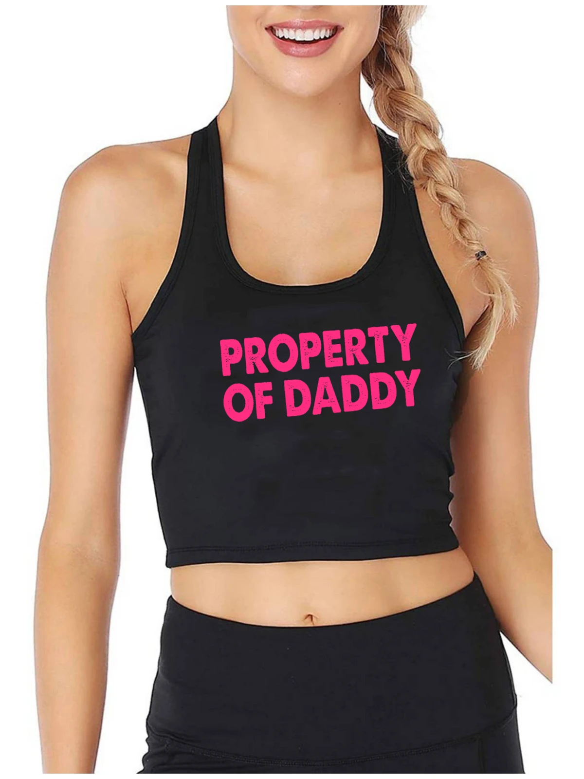 Property Of Daddy Design Sexy Slim Crop Top Adult Humor Fun Flirtation Style Tank Tops Sugar Baby Naughty Submissive Camisole