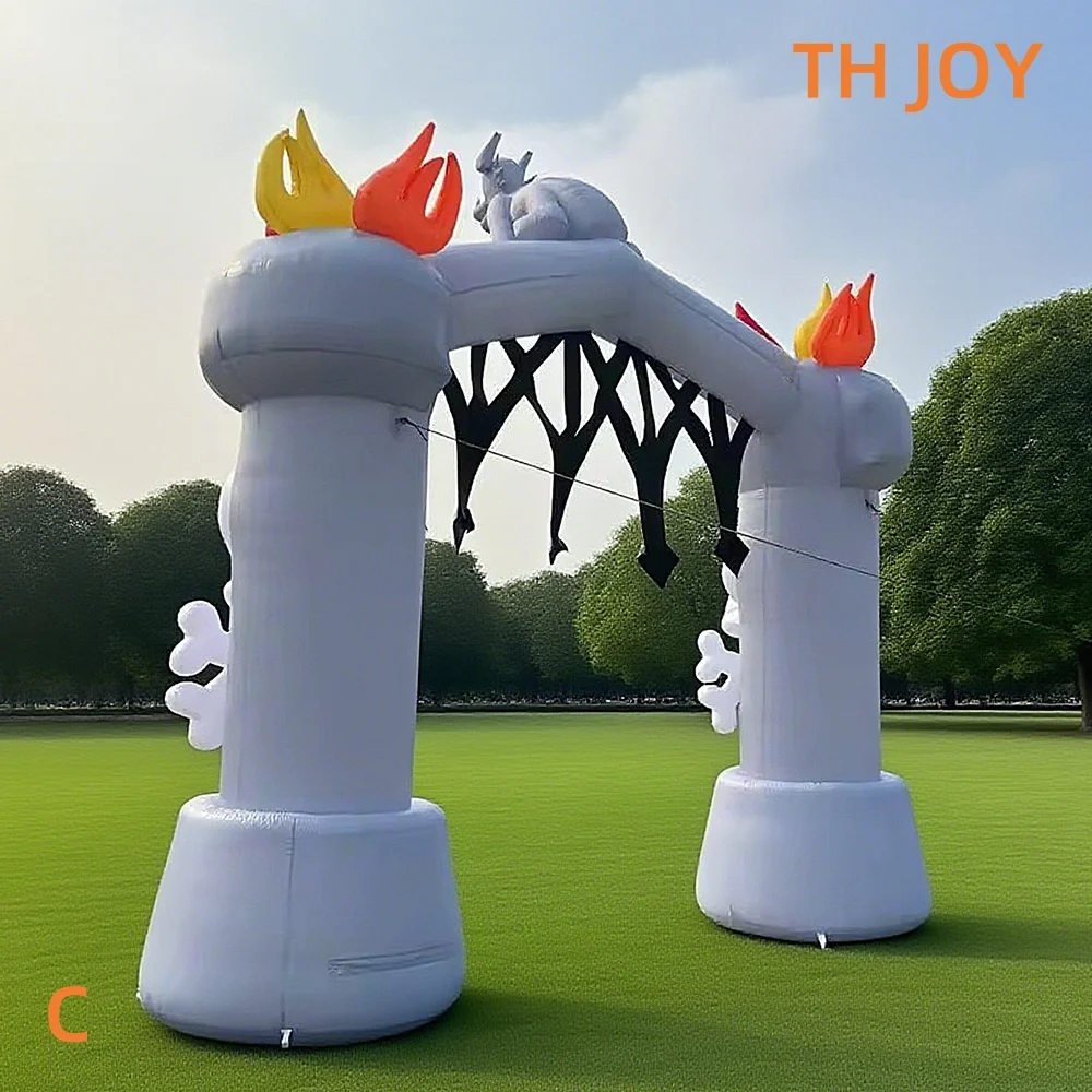 Envío aéreo rápido a puerta, decoraciones de Halloween, arco de puerta inflable personalizado, arco inflable de Halloween fantasma para festival