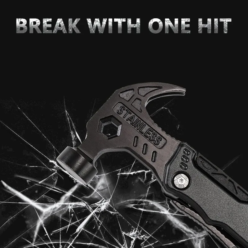 

Многофункциональный молоток для выживания из нержавеющей стали, плоскогубцы, нож, гаечный ключ, портативный с чехлом для набора для выживания на открытом воздухе, инструменты EDC