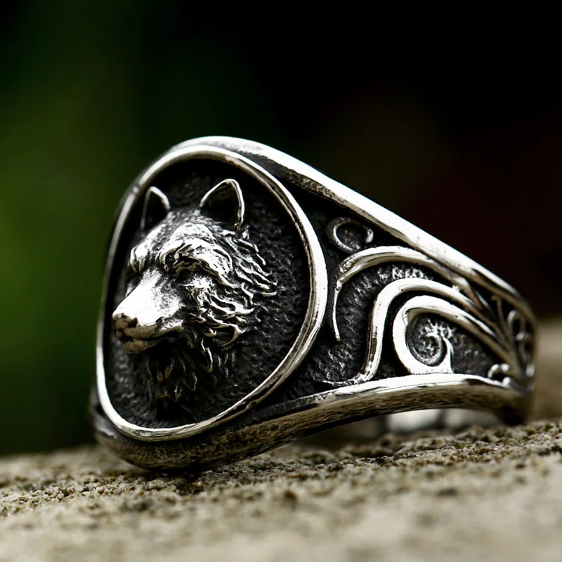 Beier New Store 316L Stainless Steel Viking Nordic Wolf Head Ring High Quality Multifamily Animal Jewelry Men Ring