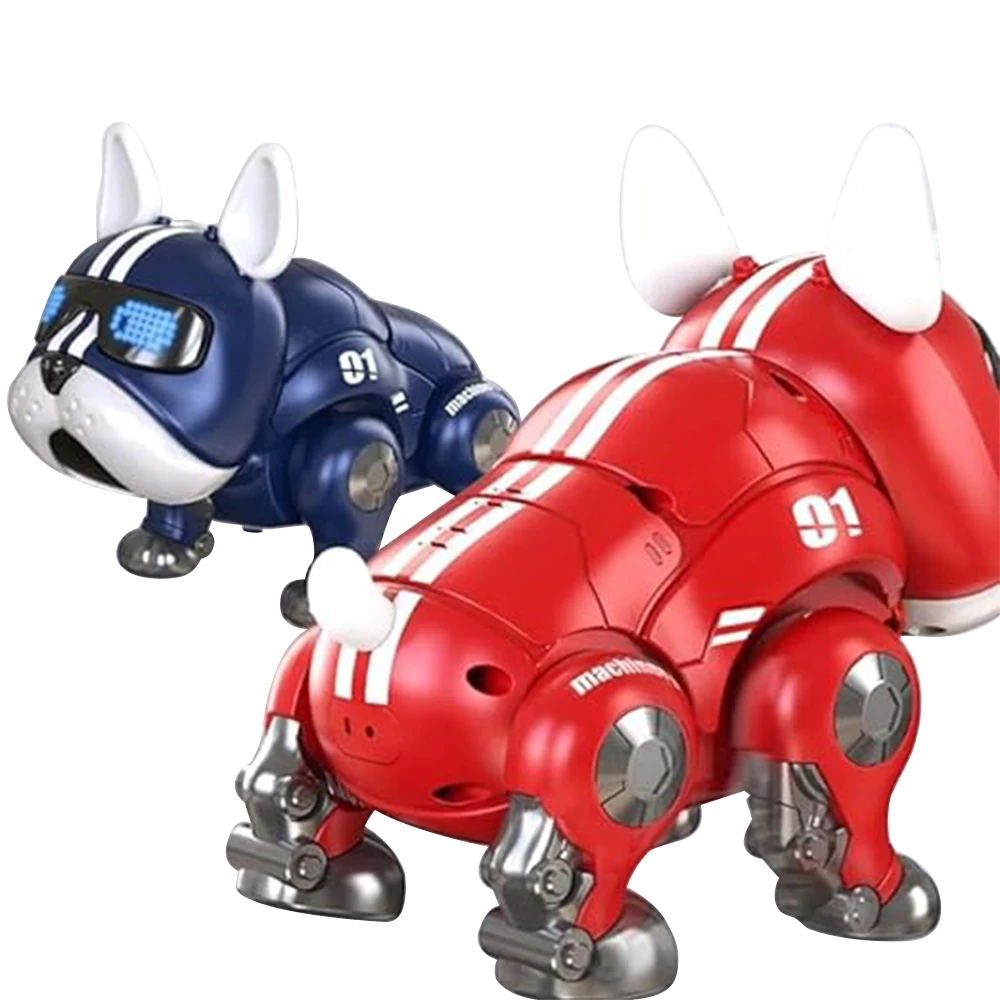 V01Violent Dog With Movable Head And Limbs Music Robot Dog Toy Red And Blue Children's Intelligent Mechanical Dog Electronic Pet