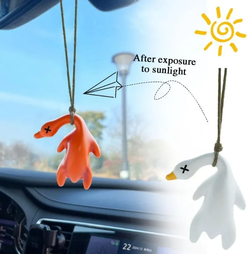 Colgante de coche de pato que cambia de Color UV, bonito espejo retrovisor, decoración colgante, pato asado que cambia de Color divertido para el Interior del coche