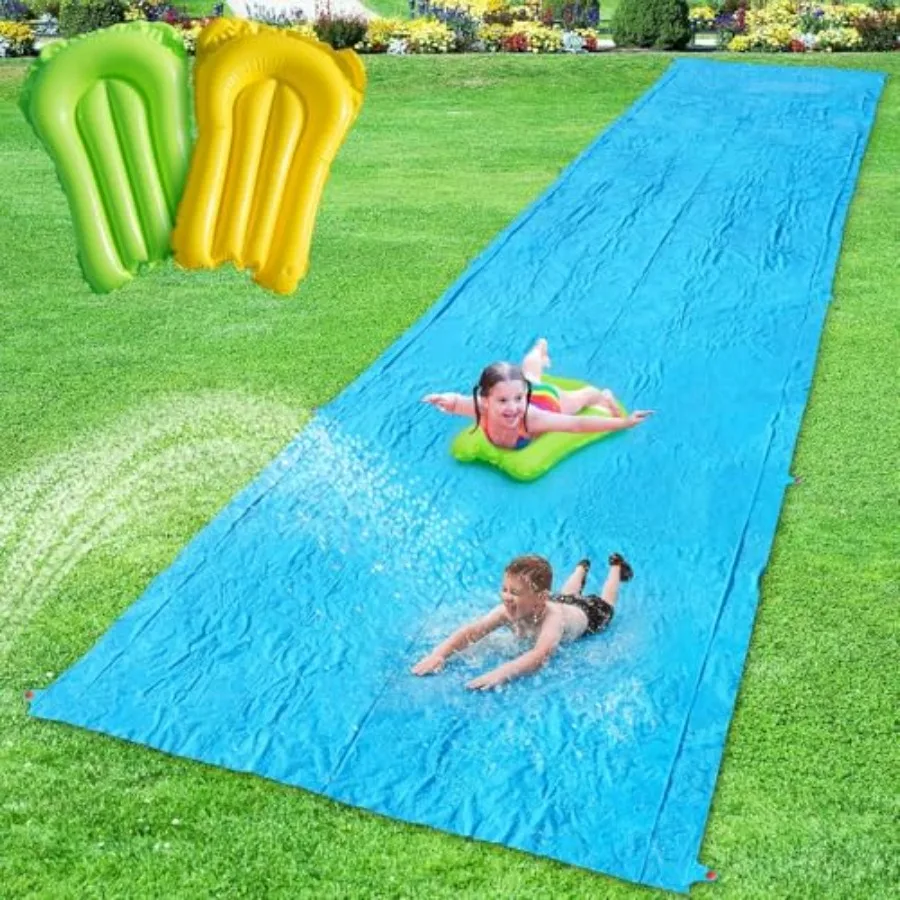 40FT Slip Lawn Water Slide for outdoor backyard summer parties, heavy-duty PVC material, blue and yellow color, extra-wide slid
