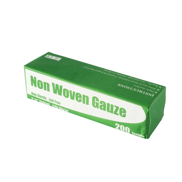 Jednorazowa gąbka z włókniny gaza Bez kłaczków Wymazy dentystyczne Składane 2"x2" 4-warstwowe opakowanie 200 sztuk Pielęgnacja ran Pilniki dentystyczne Czyste