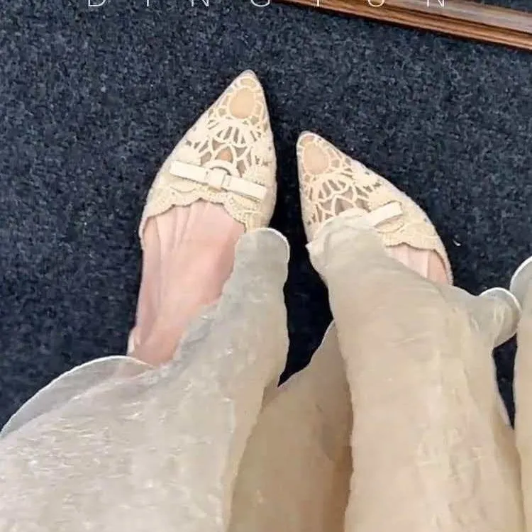 French-style Gentle Bow High-heeled Hollow Single Shoes 2026 Summer New Pointed Shallow Lace Mesh Women's Shoes view 3