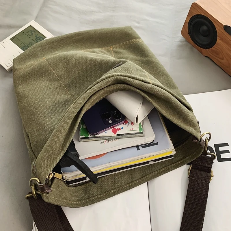 Vc Vintage Streetwear Heren Canvas Messenger Bag Casual Satchel Reizen Schouder Crossbody S Voor Boekentas