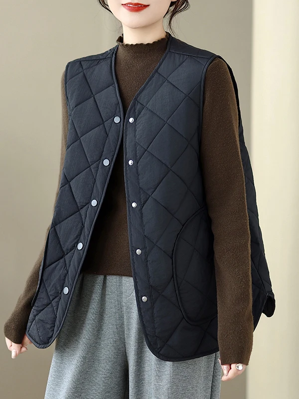 المرأة عادية رقيقة القطن مبطن سترة الخريف الشتاء جديد Sle تنوعا k زر مطابقة V-ne Thiened تخفيف Sle