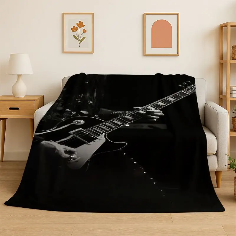 HD Retro Fender Logo Guitar Instruments Music Flannel Blanket Soft Warm Throw Blanket for Bedroom Living Room Bed Travel Picnic