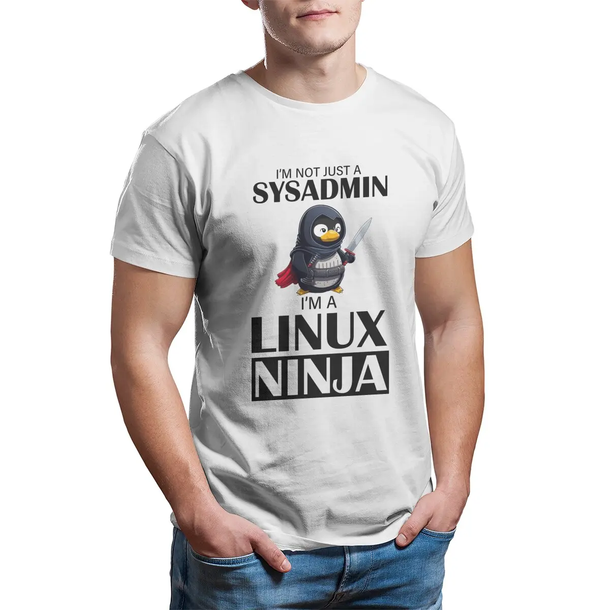 Linux Ninja Eu não sou um SysAdmin Tux Ninja Wizzard Linux Pinguim Camiseta engraçada 100% algodão estampado plus size camisetas gráficas masculinas