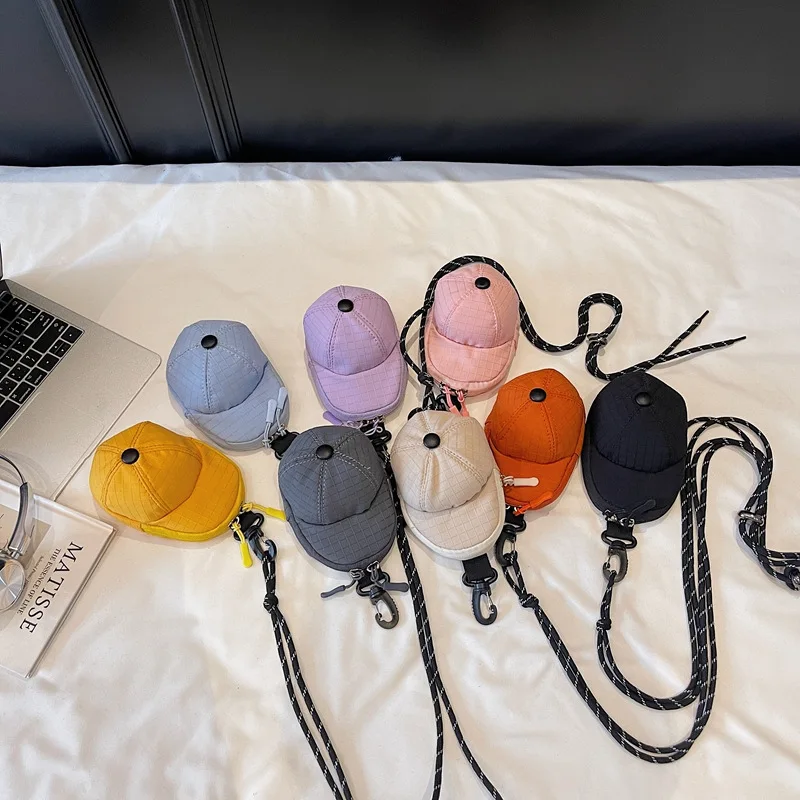Mini Coin Purse Shaped Like Baseball Cap Key Chain, Versatile Card Wallet for Daily Use, Fashion Crossbody Earbud Bag, Neck Hang