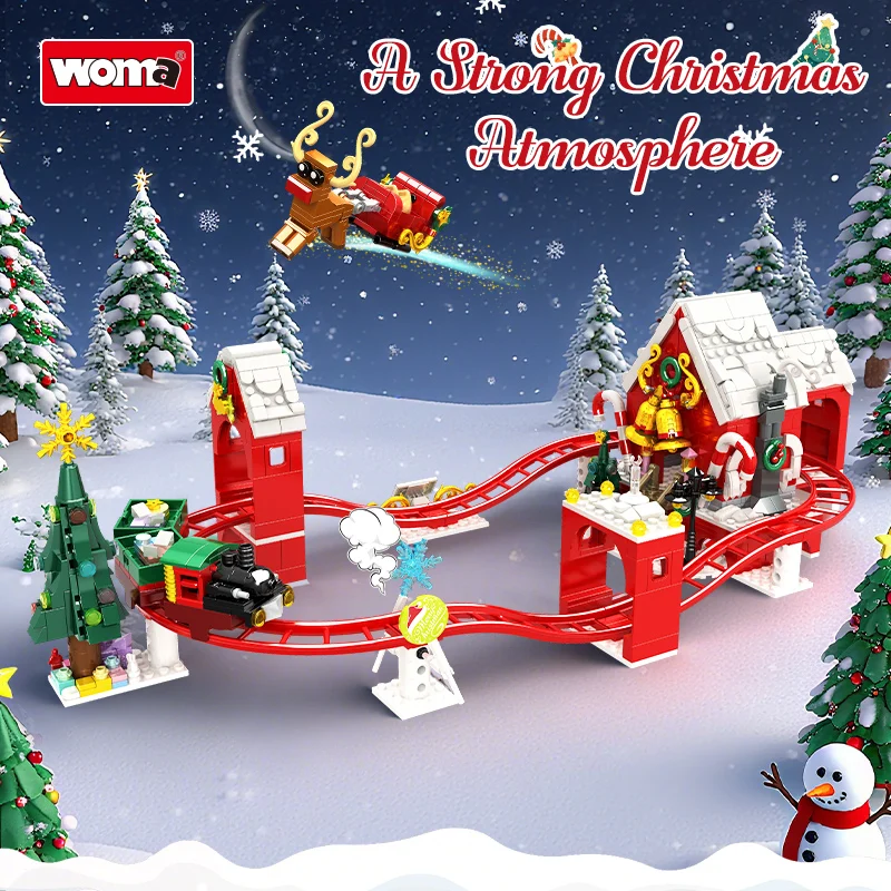 964Pcs Building Blocks  Moving Christmas Roller Coaster Park  City Amusement Playground Bricks Set Toys For Children Kids Gift