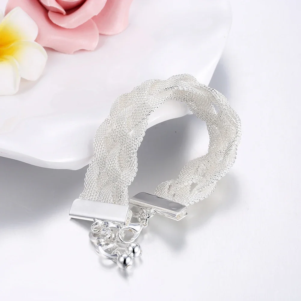 

Hot 925 Silver Bracelets for Women Popular Net Reticulated Chain Wedding Party Christmas Gifts High Quality Fashion Jewelry