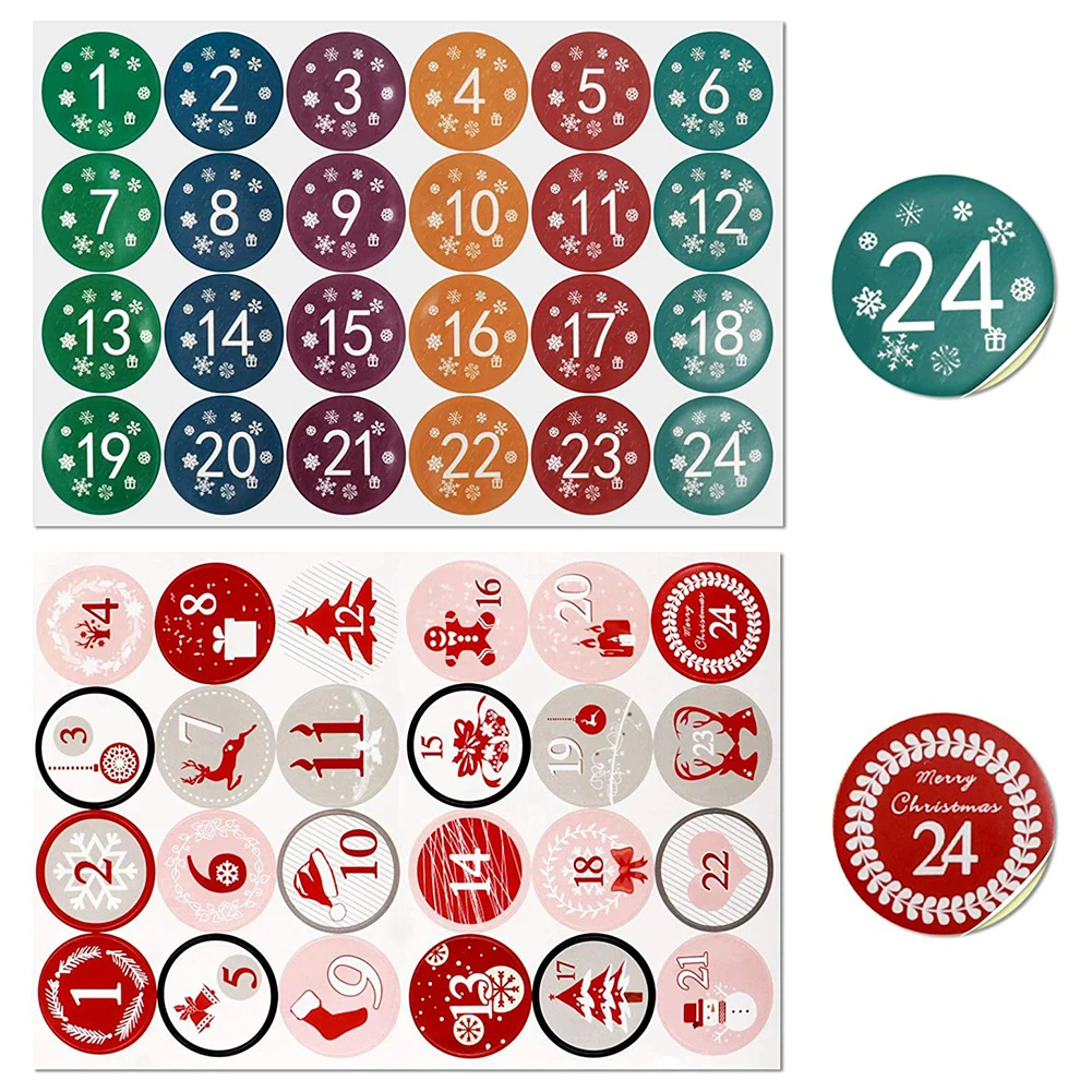 DIY Digital Stickers Advent Calendar Bag 24 Numbered Bags Creative Souvenir Packaging Holiday Food Storage Classic Red