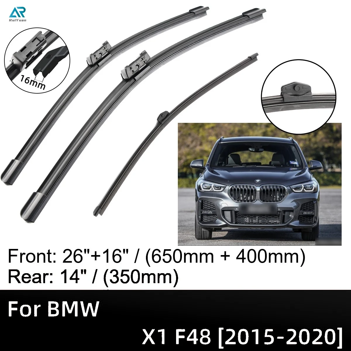 

For BMW X1 F48 2015-2020 26"+16"+14" Front Rear Wiper Blades Brushes Cutter Accessories 2015 2016 2017 2018 2019 2020