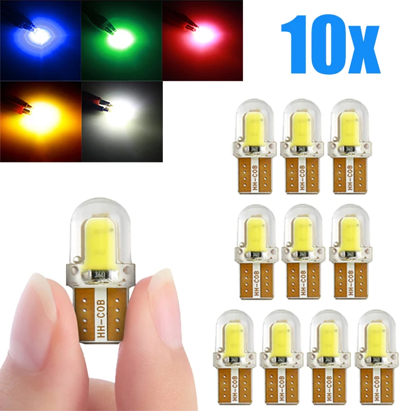 10Pcs T10 W5W BULB 12V LED License Plate Lamp COB T10 LED Canbus Clearance Lamp Led Parking Lights Automobile Lights Accessories