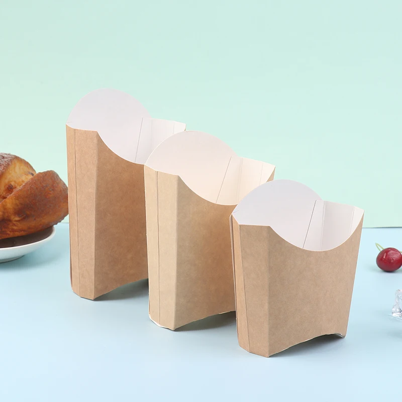 10Pcs French Fries Cup Disposable Kraft Paper Snack Anti-oil Cups Packing Box Take Away Fast Food Container Supplies