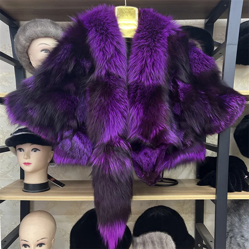 Women's Natural Fox Fur Jacket Shawls Real Fox Fur Jacket Women Winter Coat Shawl Temperament New In Coats & Jackets Outerwear